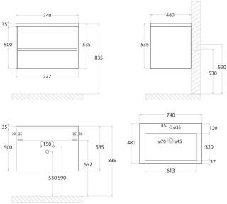 Подвесная тумба под раковину Art&Max Family 75см белый глянцевый Family-750-2C-SO-BL